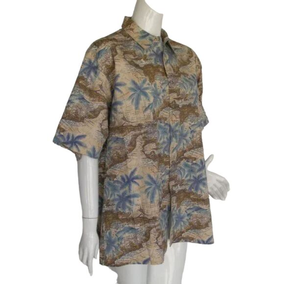 Vintage PIERRE CARDIN Camp shirt, XL, Map all over, Button Front, short sleeves - Picture 2 of 10